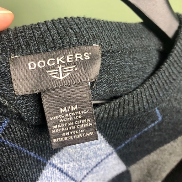 Dockers Argyle Gray and Blue Men’s Sweater - Picture 3 of 4